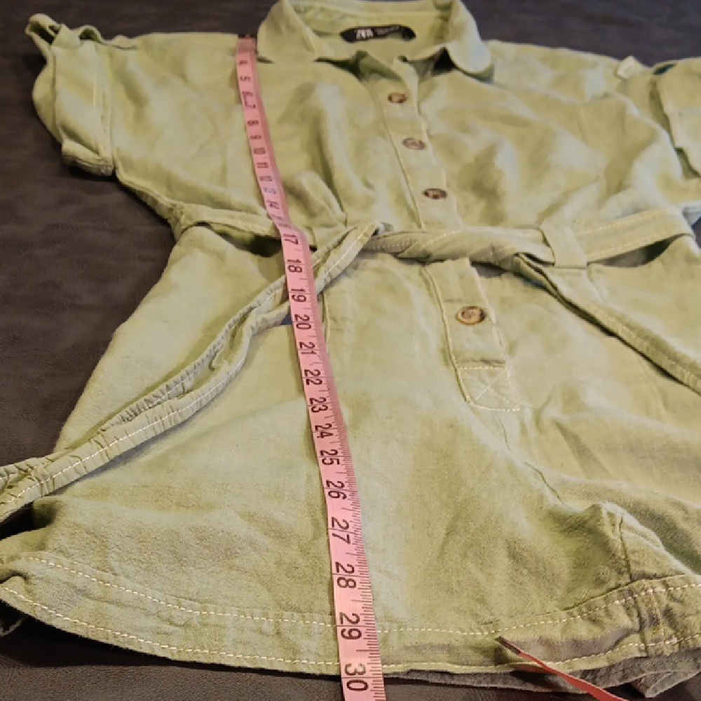 Zara Sage Green Linen Blend Romper With Tie Belt - Picture 7 of 13